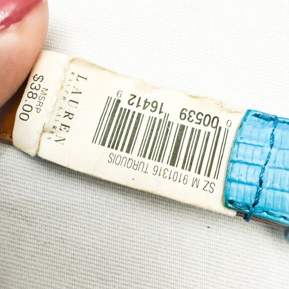 Lauren Ralph Lauren Turquoise Blue Leather Belt Italian Leather Size M NWT Italy - Picture 3 of 5